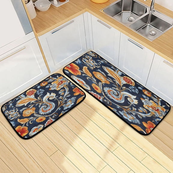 Ryvnso Paisley Boho Floral Kitchen Rugs Set Non Slip Runner Mats for Dining Room