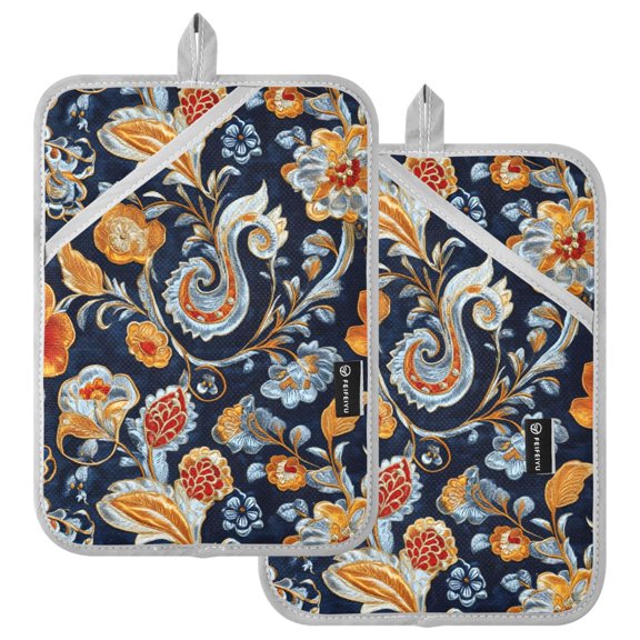 Ryvnso Paisley Boho Floral Pattern Oven Mitts Heat Resistant Pot Holders Set of 2 Hot Pads