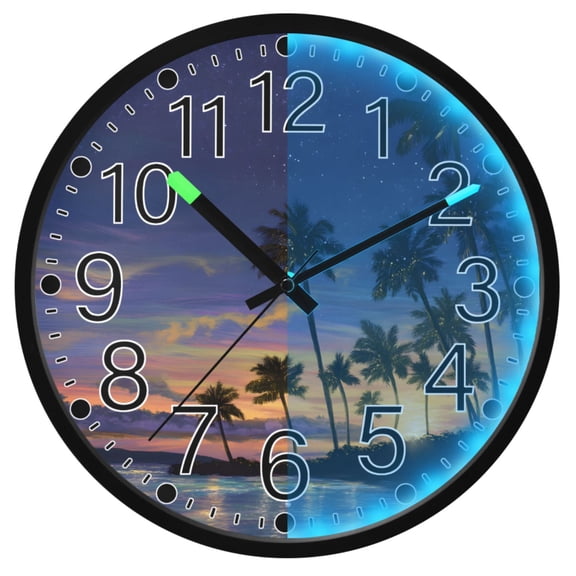 Ryvnso Palm Beach with Sunset 12 Inch Night Light Wall Clock Silent Battery Operated Luminous Clocks