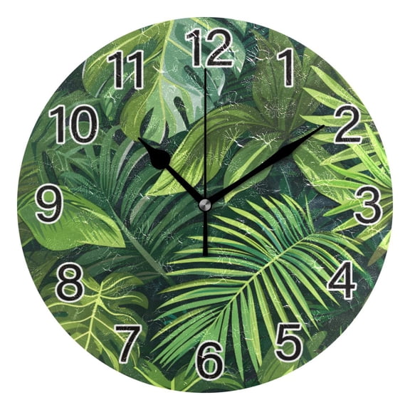 Ryvnso Palm Leaf Plant Wall Clock Non Ticking Silent Kitchen Clock Battery Operated Clocks 10 inch