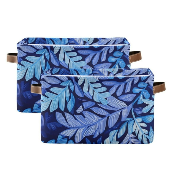 Ryvnso Palm Leaf-c1 Storage Basket Large Bin Foldable Boxes Toys Organizer 14.2x10.2x8.3in 2 PCs