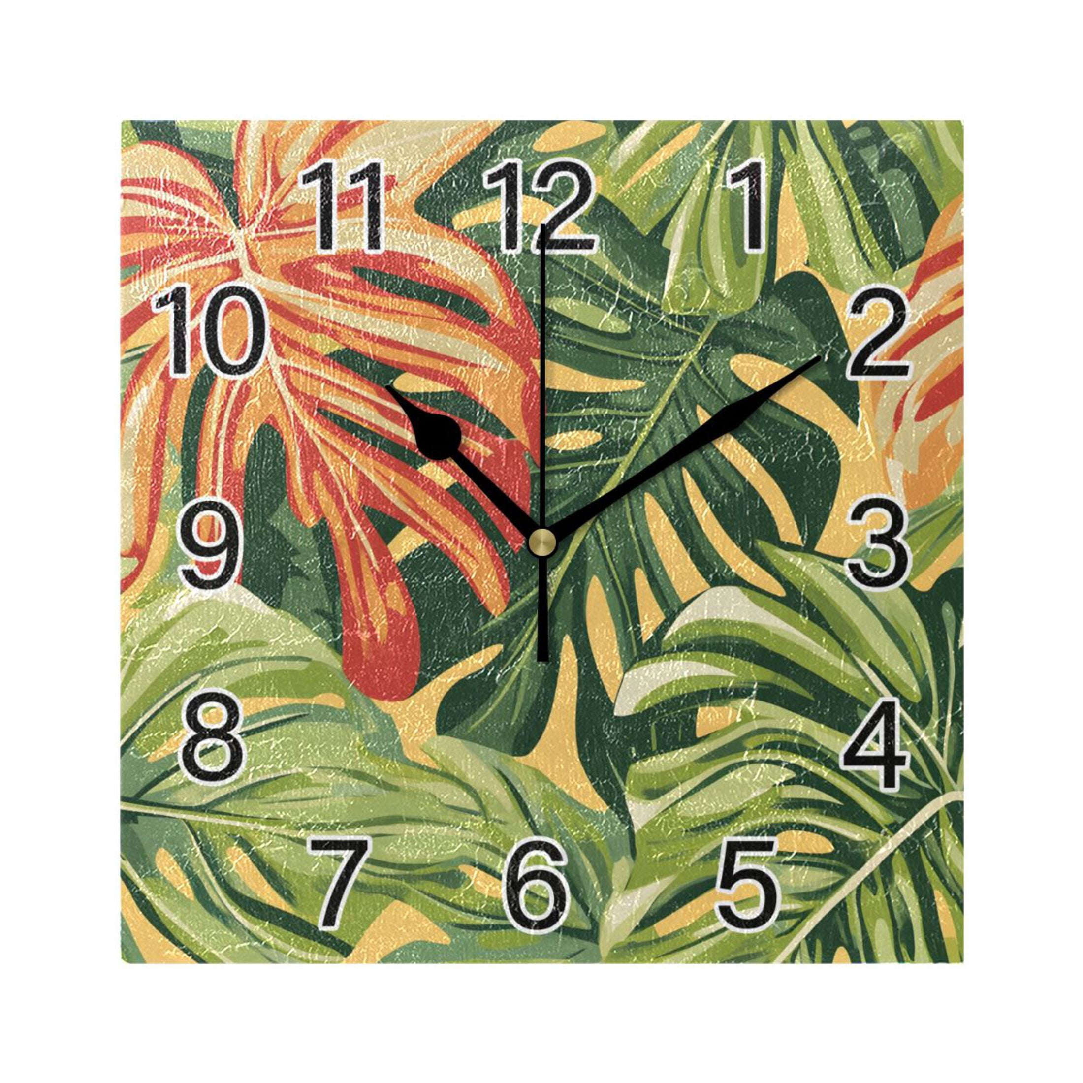 Ryvnso Palm Leaf-c9 Wall Clock Square Silent Non-Ticking Battery ...