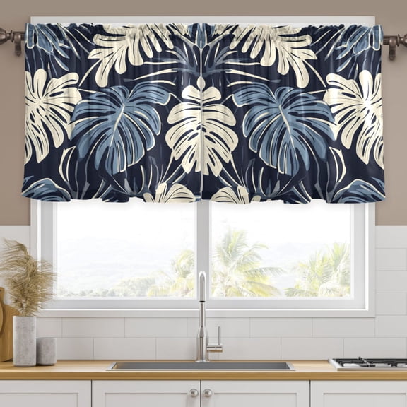 Ryvnso Palm Leaf-d7 Curtains Sets Short Curtain Rod Pocket Half Window Cafe Farmhouse Tier 2 Panels 57"W x 24"L