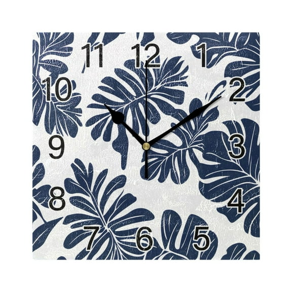 Ryvnso Palm Leaf-e7 Wall Clock Square Silent Non-Ticking Battery Operated 7.78"
