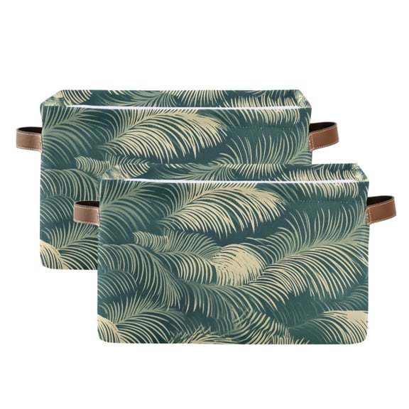 Ryvnso Palm Leaf-p1 Storage Basket Large Bin Foldable Boxes Toys Organizer 14.2x10.2x8.3in 2 PCs