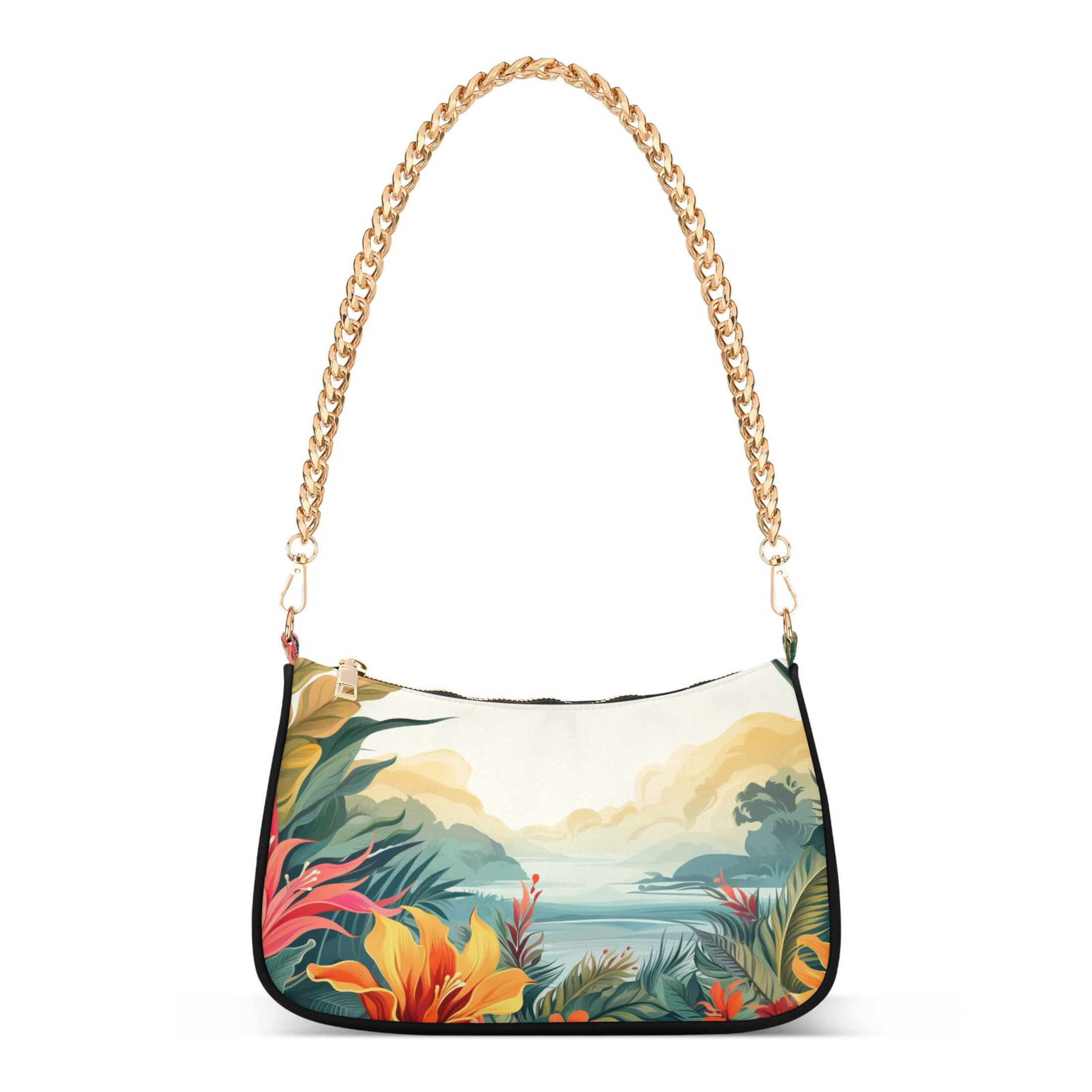 Ryvnso Palm Leaves Landscape Womens Chain Shoulder Bag Tote Handbags Clutch Hobo Purse with Zipper for Travel