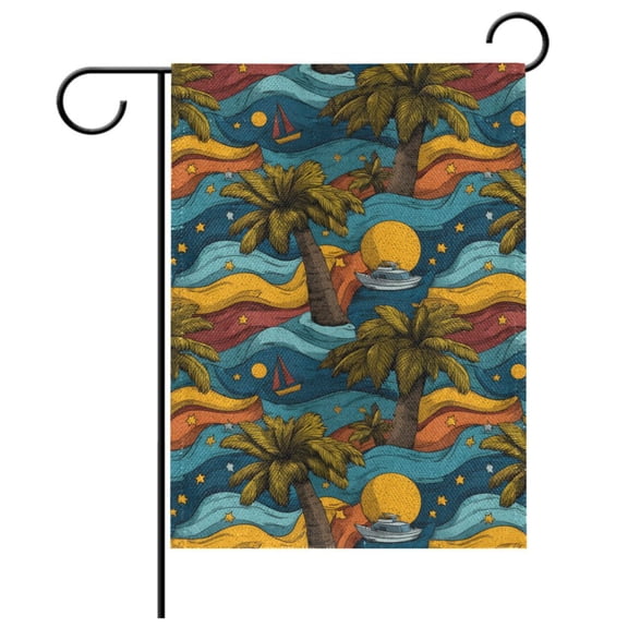 Ryvnso Palm Sailboat Moon Garden Flag 12x18 Inch Double Sided Seasonal Yard Decoration