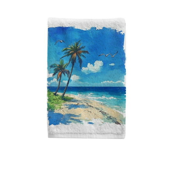 Ryvnso Palm Tree Beach Hand Towels for Bathroom Cotton Face Towel Decorative 15.5x29.5 inch