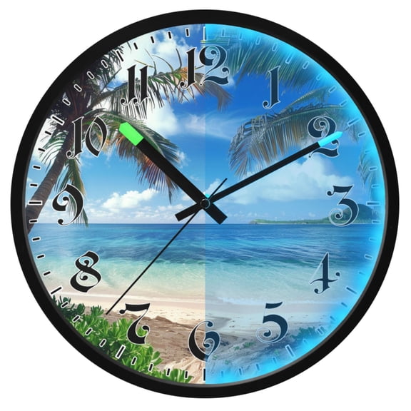 Ryvnso Palm Tree Beach and Blue Sky 12 Inch Night Light Wall Clock Luminous Silent Battery Operate Clocks