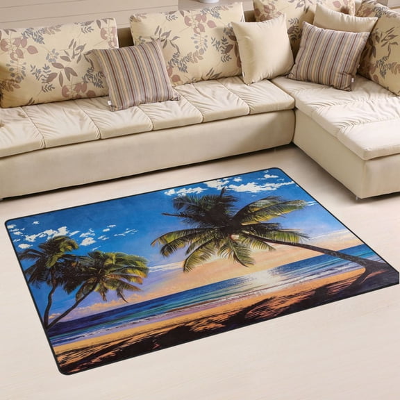 Ryvnso Palm Tree Beach with Sunset Area Floor Mat Non-Slip Carpet Soft Rugs Doormats 60" x 39"