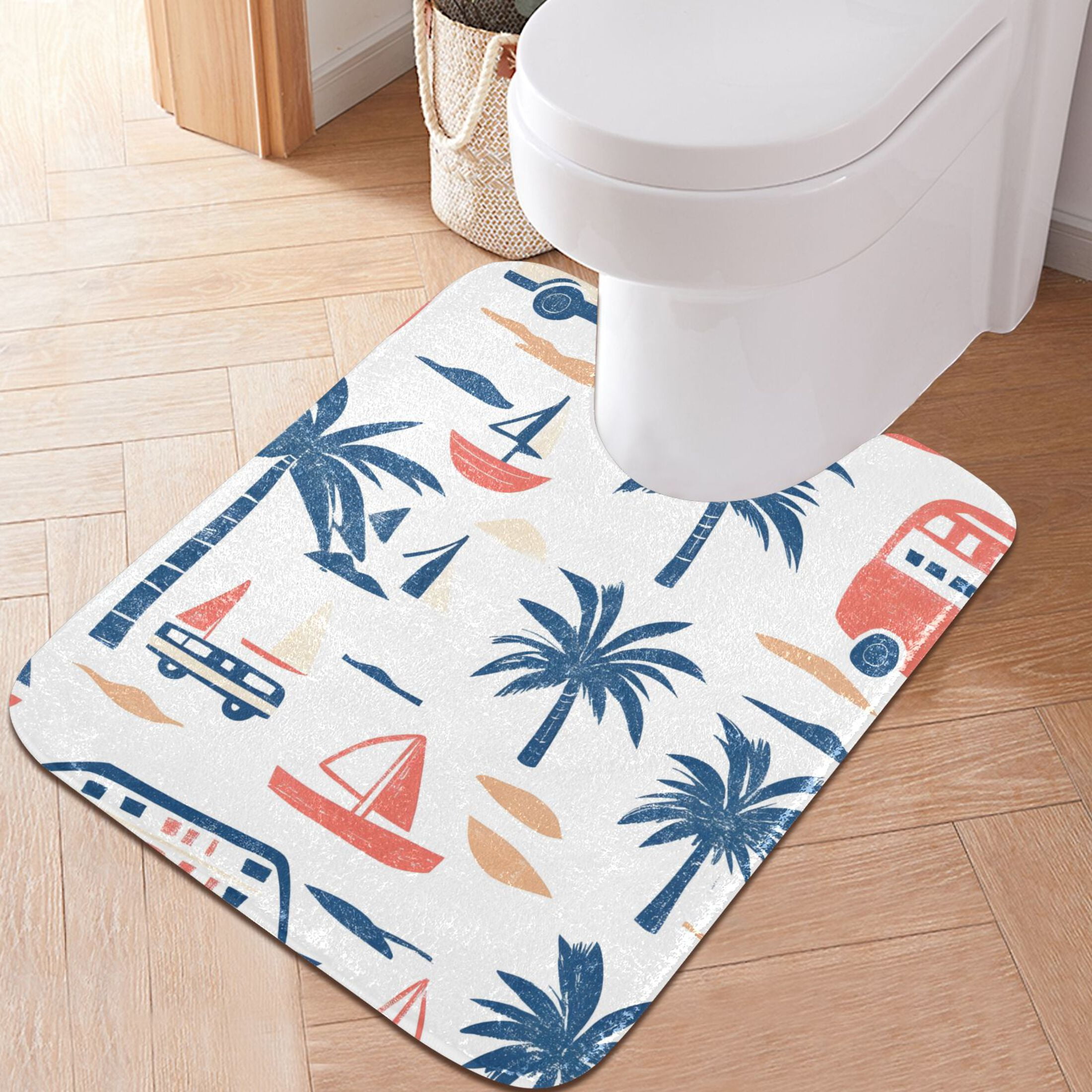 Ryvnso Palm Tree Bus Bathroom Shaggy Rugs Toilet U Shape Mat Soft ...