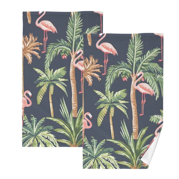 Ryvnso Palm Tree Flamingo Cotton Hand Towels Sets Face Towel 2 PCs Bathroom Decorative