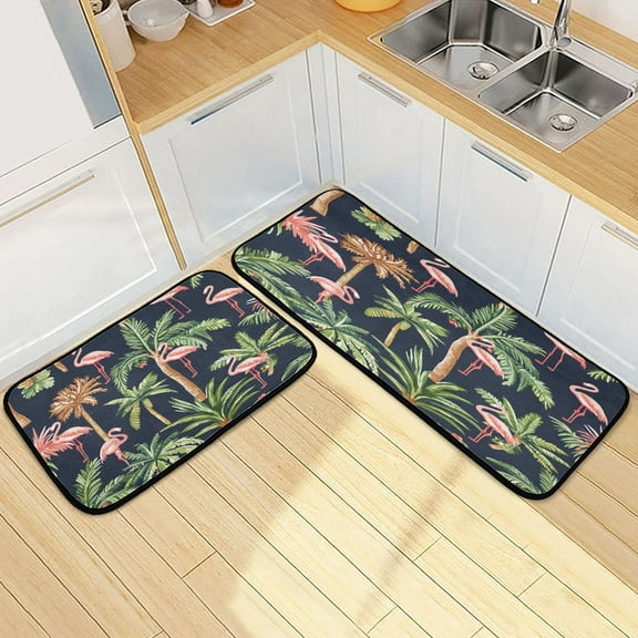 Ryvnso Palm Tree Flamingo Kitchen Rugs Set Non Slip Runner Mats for Dining Room