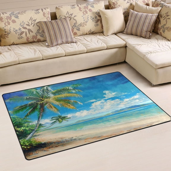 Ryvnso Palm Tree Retro Summer Beach Area Floor Mat Non-Slip Carpet Soft Rugs Doormats 31" x 20"