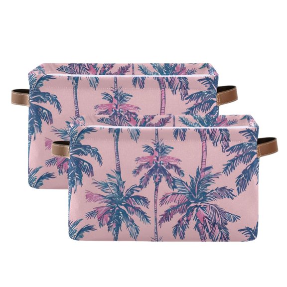 Ryvnso Palm Tree Summer Storage Basket Large Bin Foldable Boxes Toys Organizer 14.2x10.2x8.3in 2 PCs