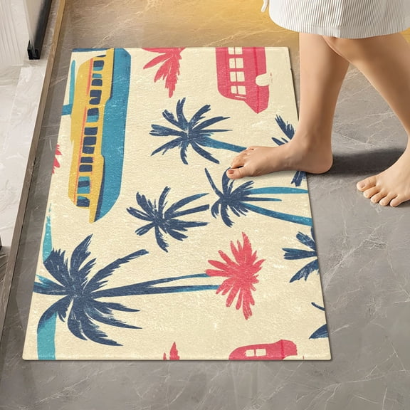 Ryvnso Palm Tree Tropical Bathroom Shaggy Rugs Toilet Rectangle Mat Soft Contour Rug 24"x16"