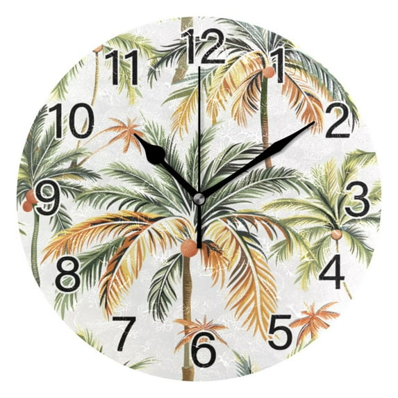 Ryvnso Palm Tree Tropical Wall Clock Non Ticking Silent Kitchen Clock Battery Operated Clocks 10 inch