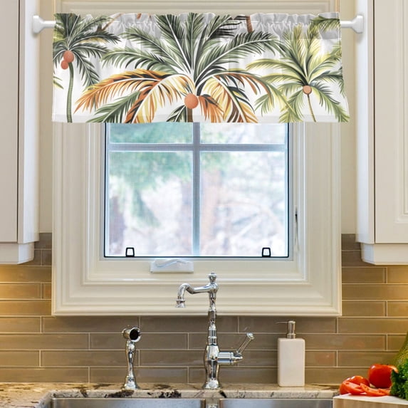 Ryvnso Palm Tree Tropical Window Valance Kitchen Farmhouse Rod Pocket Short Curtain 54x18 inch