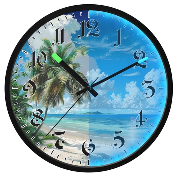 Ryvnso Palm Tree on Beach View 12 Inch Night Light Wall Clock Luminous Silent Battery Operate Clocks
