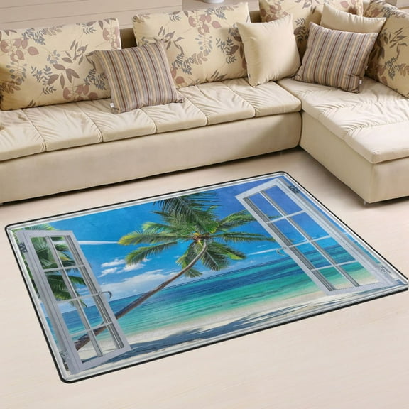 Ryvnso Palm Tree on Beach Window Area Floor Mat Non-Slip Carpet Soft Rugs Doormats 60" x 39"