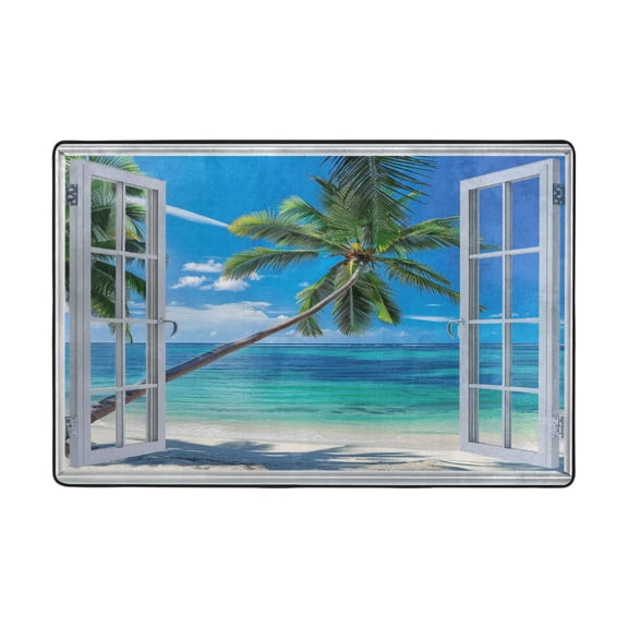 Ryvnso Palm Tree on Beach Window Area Floor Mats Large Nursery Rugs Non-Slip Carpets Doormat 36" x 24"