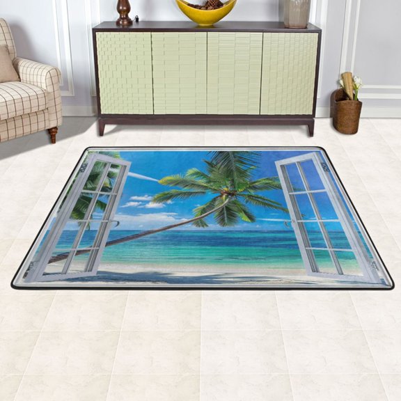 Ryvnso Palm Tree on Beach Window Area Floor Mats Large Nursery Rugs Non-Slip Carpets Doormat 72" x 48"