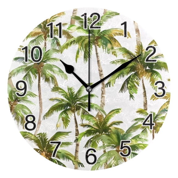 Ryvnso Palm Trees Summer Wall Clock Non Ticking Silent Kitchen Clock Battery Operated Clocks 10 inch