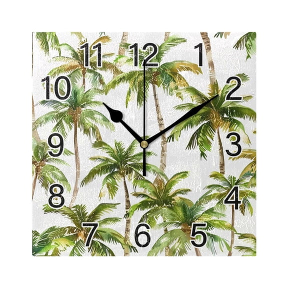 Ryvnso Palm Trees Summer Wall Clock Square Silent Non-Ticking Battery Operated 7.78"