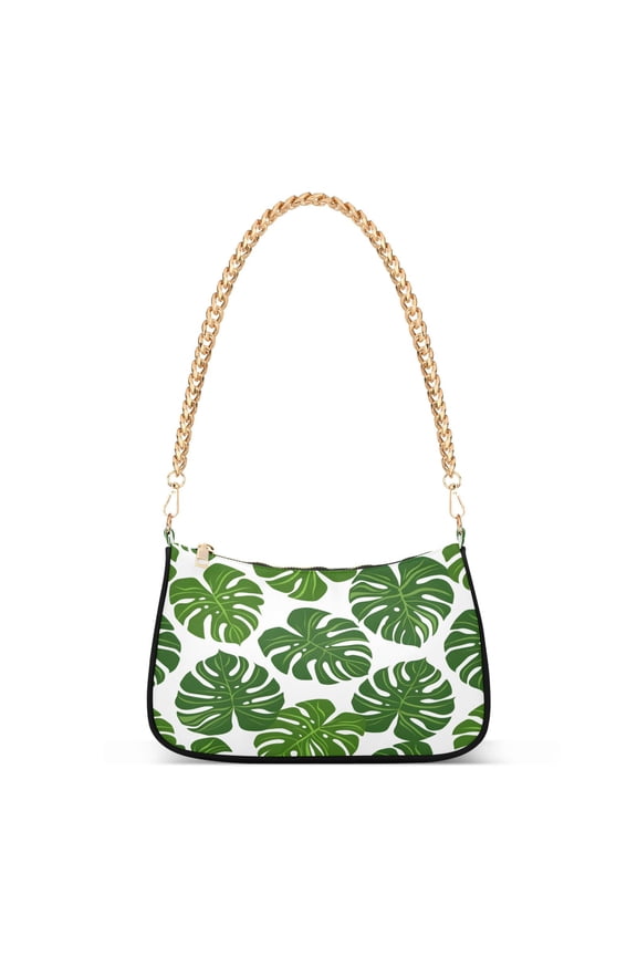 Palm Tropical Leaf Womens Chain Shoulder Bag Tote Handbags Clutch Hobo Purse with Zipper for Travel