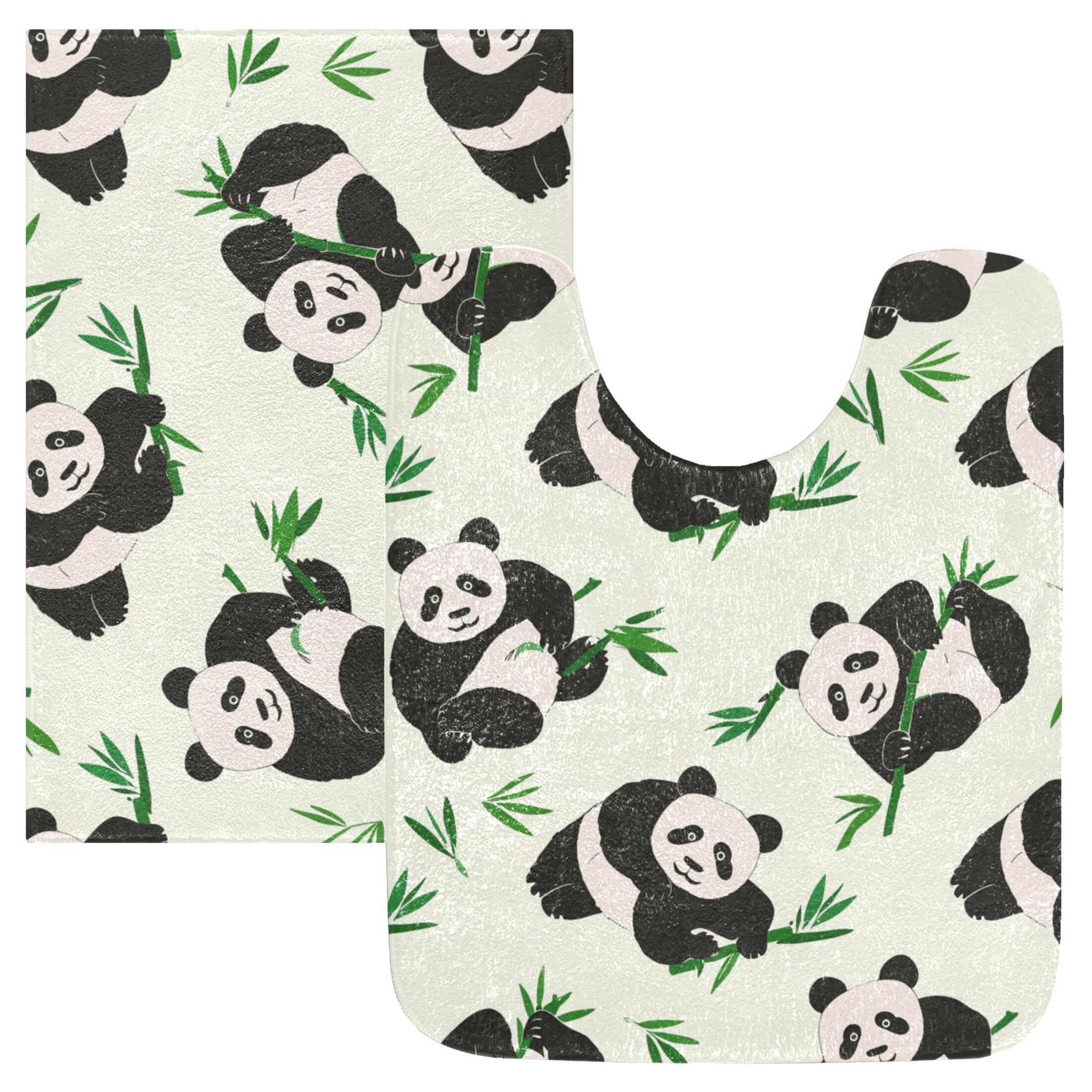 Ryvnso Panda Green Leaves Bathroom Shaggy Rugs Toilet Mat Soft Contour ...