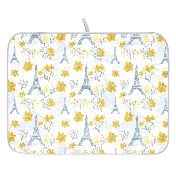 Ryvnso Paris Towels Floral Dish Drying Mat for Kitchen Countertop 16x18 Small Dish Pad Drainer Rack Dish Sink Mats