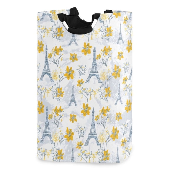Ryvnso Paris Towels Floral Pattern Large Storage Basket with Handles Collapsible Organizer Bin Laundry Hamper