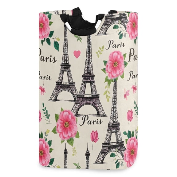 Ryvnso Paris Tower Flowers Pattern Large Storage Basket with Handles Collapsible Organizer Bin Laundry Hamper