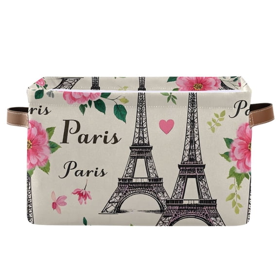 Ryvnso Paris Tower Flowers Storage Basket Large Bin Foldable Boxes Toys Organizer 14.2x10.2x8.3in 1 PC