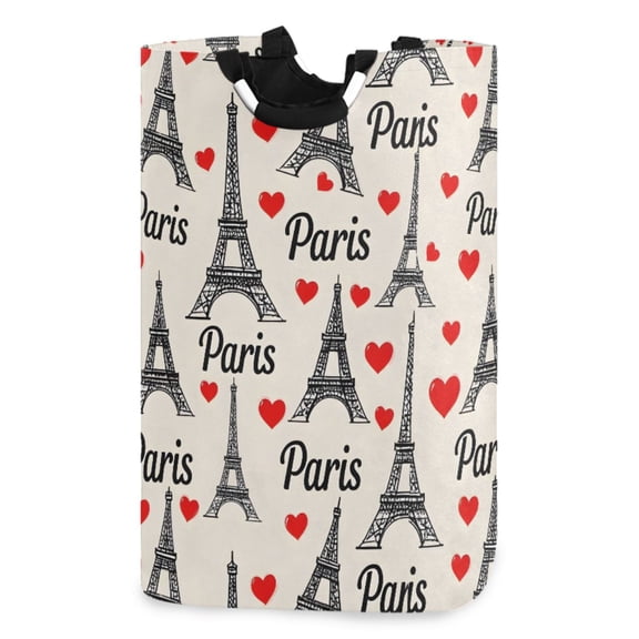 Ryvnso Paris Tower Hearts Pattern Large Storage Basket with Handles Collapsible Organizer Bin Laundry Hamper