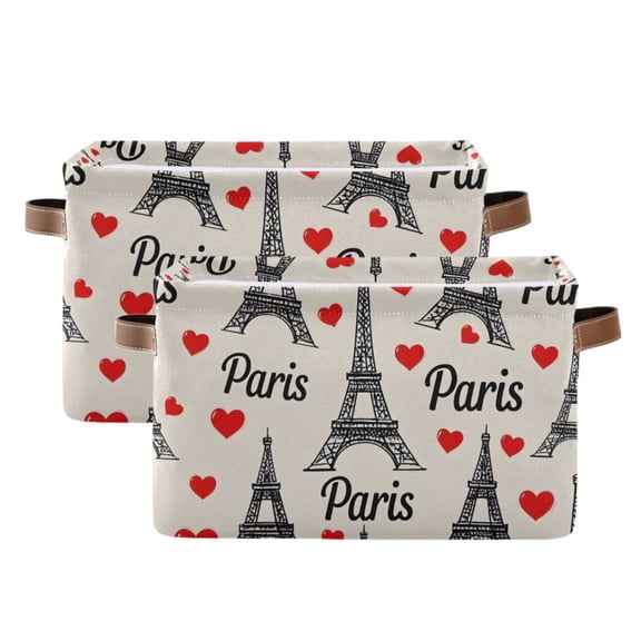Ryvnso Paris Tower Hearts Storage Basket Large Bin Foldable Boxes Toys Organizer 14.2x10.2x8.3in 2 PCs