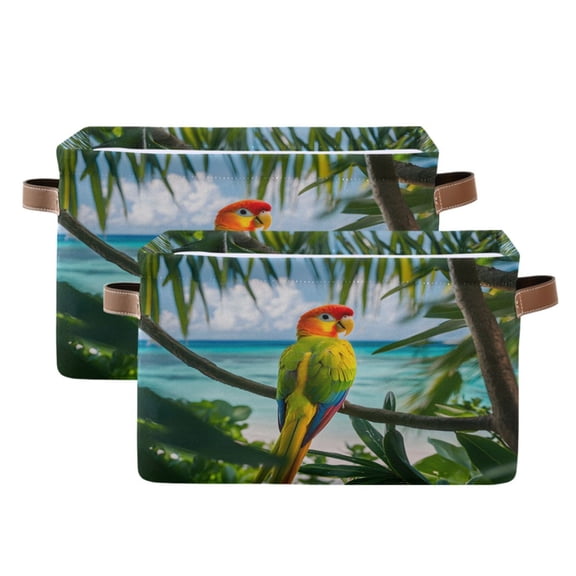 Ryvnso Parrot in Summer Storage Basket Large Bin Foldable Boxes Toys Organizer 14.2x10.2x8.3in 2 PCs