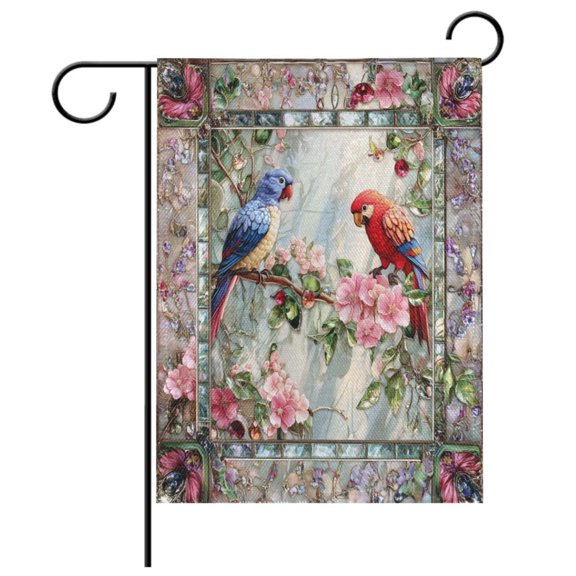 Ryvnso Parrots Flower Pattern Garden Flag 12x18 Inch Double Sided Seasonal Yard Decoration