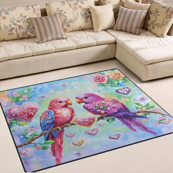 Ryvnso Parrots on Branch Area Rug Floor Mats Non-Slip Home Carpet 63 x 48 inch