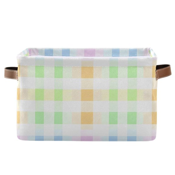 Ryvnso Pastel Checkered Storage Basket Large Bin Foldable Boxes Toys Organizer 14.2x10.2x8.3in 1 PC
