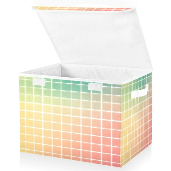 Ryvnso Pattern Gradient Squares Large Lidded Foldable Storage Baskets Cubes Boxes Lids Bin for Home