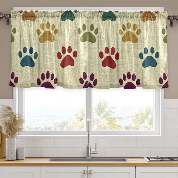 Ryvnso Paw Print Curtains Sets Short Curtain Rod Pocket Half Window Cafe Farmhouse Tier 2 Panels 57"W x 24"L