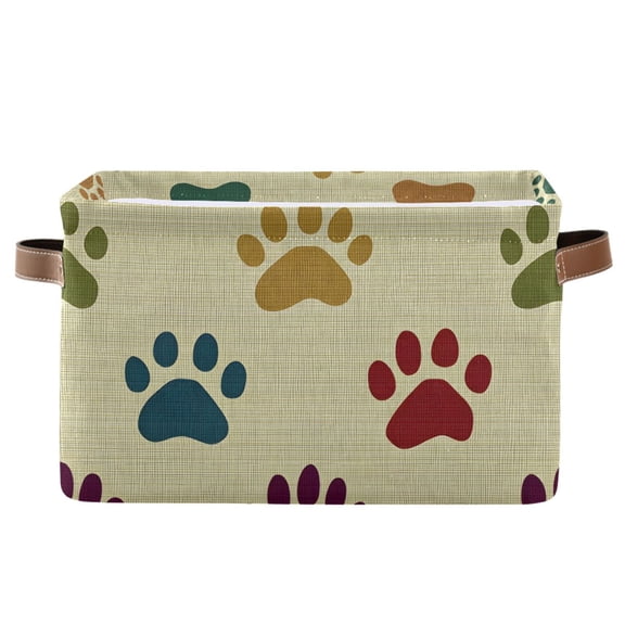 Ryvnso Paw Print Storage Basket Large Bin Foldable Boxes Toys Organizer 14.2x10.2x8.3in 1 PC