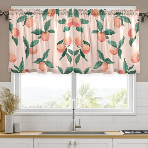 Ryvnso Peach Curtains Sets Short Curtain Rod Pocket Half Window Cafe Farmhouse Tier 2 Panels 57"W x 24"L