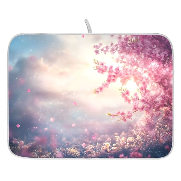 Ryvnso Peach Floral Sunset Dish Drying Mat for Kitchen Countertop 16x18 Small Dish Pad Drainer Rack Dish Sink Mats