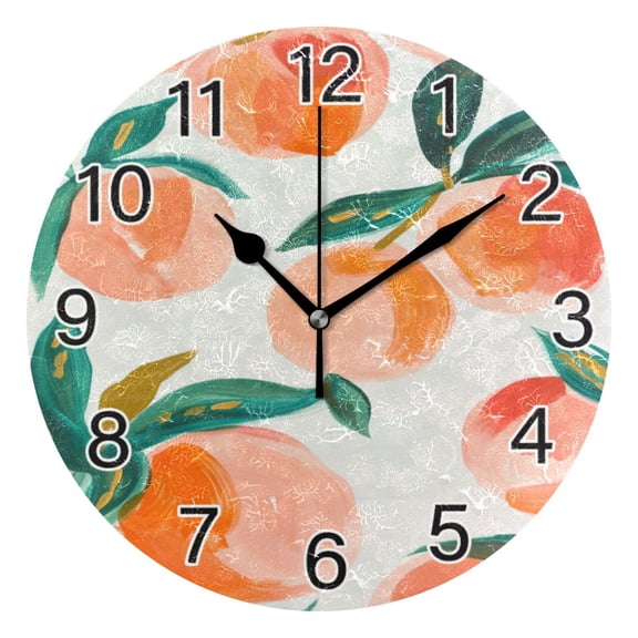 Ryvnso Peach Fruit Wall Clock Non Ticking Silent Kitchen Clock Battery Operated Clocks 10 inch