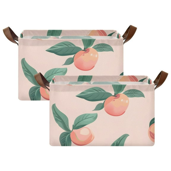 Ryvnso Peach Storage Bins Large Basket Foldable Cube Toys Organizer with Handles 2 PCs