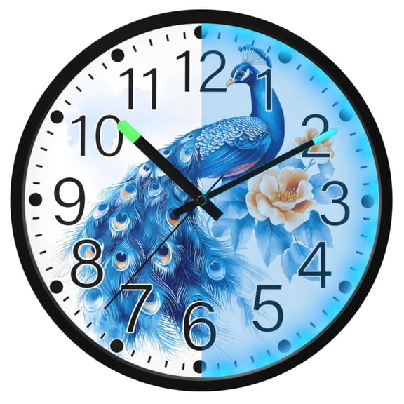 Ryvnso Peacock Flower 12 Inch Night Light Wall Clock Silent Battery Operated Luminous Clocks