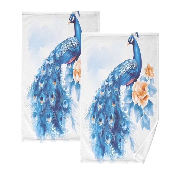 Ryvnso Peacock Flower Cotton Hand Towels Sets Face Towel 2 PCs Bathroom Decorative