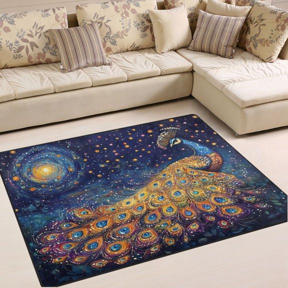 Ryvnso Peacock Oil Paint Area Rug Floor Mats Non-Slip Home Carpet 63 x 48 inch